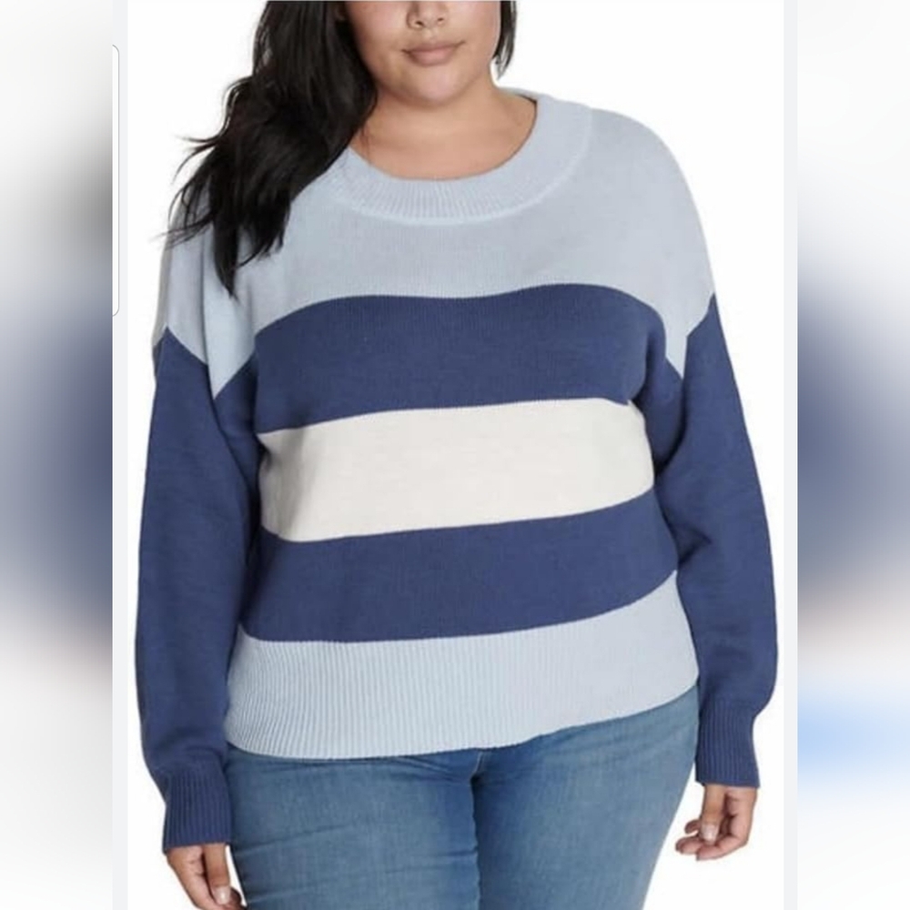 ($20 Bundled)Lucky Brand Women's Colorblock Design Striped Long Sleeve Sweater
